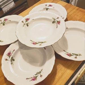 {Wawel Poland}🥀Vintage Porcelain Soup Set, Rose+Stem Pattern